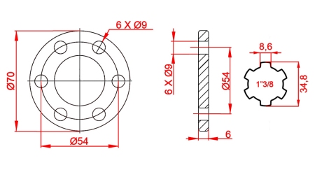P.T.O. ADAPTÉR S FLANGE 6 DĚR 1 3/8