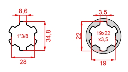 KARDANSKI NASTAVEK iz 19x22x3,5 (10 zob) na 1-3/8 (120 mm)