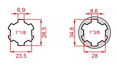KARDANOVÝ ADAPTÉR S ČEPEM Z 1-3/8 NA 1-1/8 (150 mm)