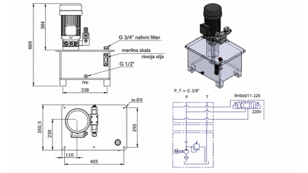 MINI HYDRAULICKÁ JEDNOTKA 380V AC (4 kW) - 8 cc - 12 lit/min - nádrž 25 lit