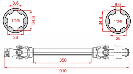 ECO KARDANOVÝ HŘÍDEL 910mm 30-75HP S VOLNOBĚŽNOU SPOJKOU