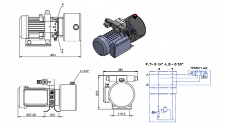MINI HYDRAULICKÁ JEDNOTKA 230V AC (0.75 kW) - 3.7 cc - 5.2 lit/min - nádrž 4 lit