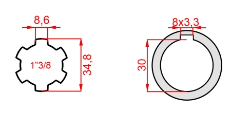 ZAPFWELLENADAPTER 1-3/8 - BOHRUNG fi 30 mm (145 mm)