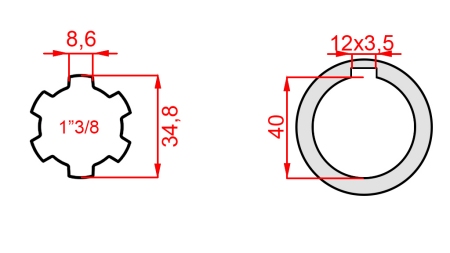 ZAPFWELLENADAPTER 1-3/8 - BOHRUNG fi 40 mm (160 mm)