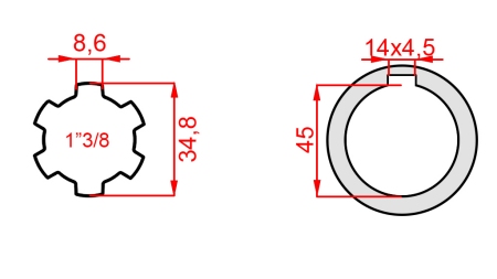 ADAPTATEUR CARDAN 1-3/8 - TROU fi 45 mm (180 mm)