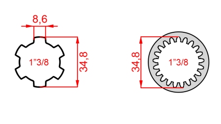 ADAPTER KARDANA Z 1-3/8 (21 WPUSTÓW) NA 1-3/8 (150 mm)
