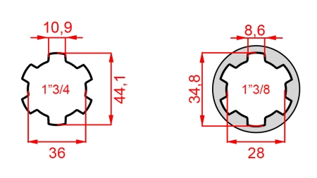 KARDANOVÝ ADAPTÉR Z 1-3/8 NA 1-3/4 (150 mm)