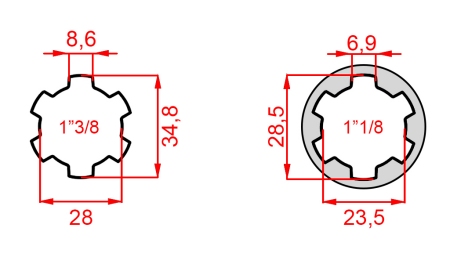 KARDANSKI NASTAVEK ADAPTER iz 1-1/8 na 1-3/8 (47,5 mm)