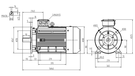 22KW-ELEKTRICKÝ MOTOR Y3 180L-4_1470RPM 3FÁZE NOHY+FLANGE-B3B5
