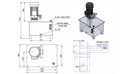 MINI HYDRAULICKÁ JEDNOTKA 380V AC (4 kW) - 8 cc - 12 lit/min - nádrž 40 lit