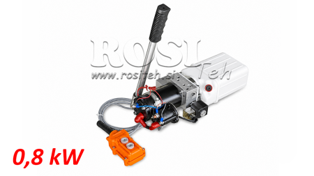 MINI HYDRAULICKÁ JEDNOTKA 12V DC - 0.8KW = 0.5CC - 1.5 LITRŮ - JEDNOČINNÁ MONTÁŽ (PVC) S RUČNÍ PUMPOU
