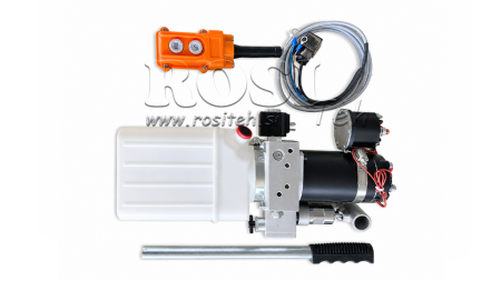 MINI HYDRAULICKÁ JEDNOTKA 12V DC - 0.8KW = 0.5CC - 1.5 LITRŮ - JEDNOČINNÁ MONTÁŽ (PVC) S RUČNÍ PUMPOU