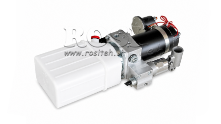 MINI HYDRAULICKÁ JEDNOTKA 12V DC - 0.8KW = 0.5CC - 1.5 LITRŮ - JEDNOČINNÁ MONTÁŽ (PVC) S RUČNÍ PUMPOU