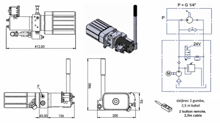 MINI HYDRAULINEN YKSIKKÖ 24V DC - 0.8KW = 0.5CC - 1.5 LITROA - YKSISUUNTAINEN YKSIKKÖ (PVC) MANUAALIPUMPULLA