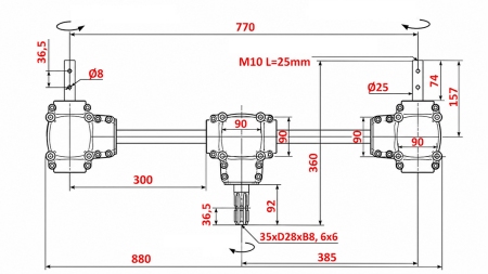 SADA PŘEVODOVEK 1:1,35 (22HP-16kW) PRO ROZMETADLO HNOJE L:770 - ALU