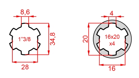 KARDANSKI NASTAVEK iz 16x20x4 (6 zob) na 1-3/8 (120 mm)