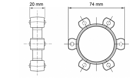 HVĚZDICOVÁ SPOJKA PRO PRYŽOVOU VLOŽKU ND16-ND17 (74mm)