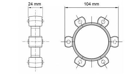 HVĚZDICOVÁ SPOJKA PRO PRYŽOVOU VLOŽKU ND43-ND44 (104mm)