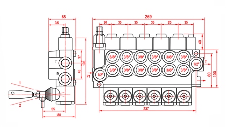 HYDRAULICKÝ RUČNÍ VENTIL – 6-SEKČNÍ ROZVADĚČ 6xR40 ECO