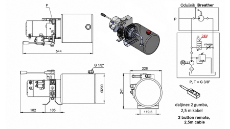 MINI HYDRAULINEN POWER-PACK 24V DC - 2.2kW = 2.1cc - 8 litraa - yksivaiheinen yksikkö MANUAALIPUMPULLA