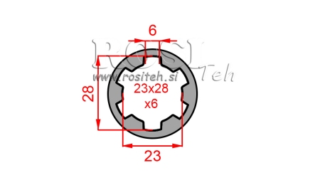KARDANSKI NASTAVEK PUŠA 23x28x6 (6 zob) (60 mm)