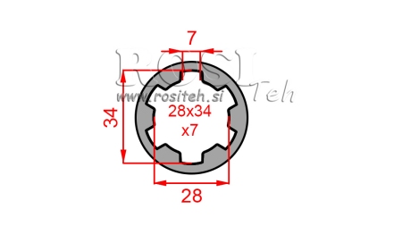 KARDANSKI NASTAVEK PUŠA 28x34x7 (6 zob) (60 mm)