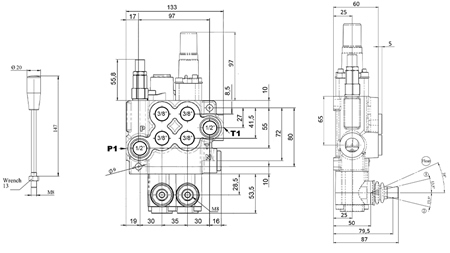 RUČNÍ HYDRAULICKÝ VENTIL MONOBLOK 2xZ50 + PLOVOUCÍ FUNKCE