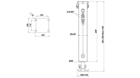HYDRAULICKÁ NOHA DVOJČINNÁ 2.5 TUN 420MM (90X90X600)
