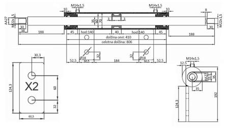 ŘÍDÍCÍ CYLINDR DVOJITÝ 60/35-250