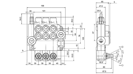 RUČNÍ HYDRAULICKÝ VENTIL MONOBLOK 3xZ80