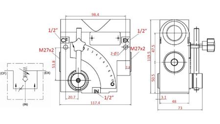 PRIORITETNI VENTIL 1/2 Z SKALO IN VARNOSTNIM VENTILOM 0-60lit, 0-200bar