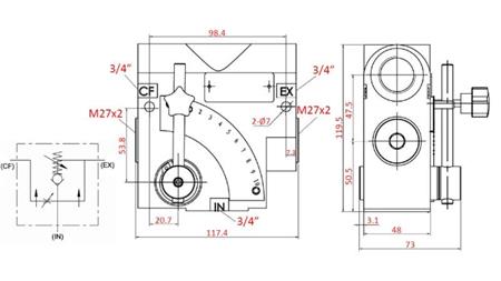 PRIORITETNI VENTIL 3/4 Z SKALO IN VARNOSTNIM VENTILOM 0-110lit, 0-200bar
