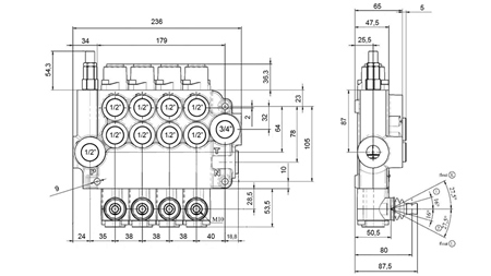 RUČNÍ HYDRAULICKÝ VENTIL MONOBLOK 4xZ80