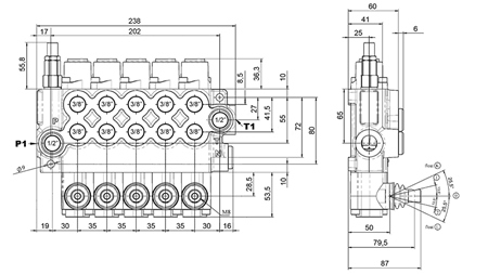 RUČNÍ HYDRAULICKÝ VENTIL MONOBLOK 5xZ50