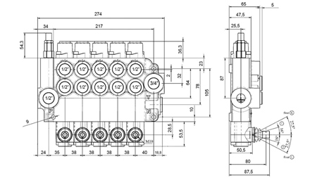 RUČNÍ HYDRAULICKÝ VENTIL MONOBLOK 5xZ80
