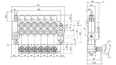 RUČNÍ HYDRAULICKÝ VENTIL MONOBLOK 6xZ80