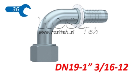 HYDRAULIC FITTING DKORFS FEMALE ELBOW 90° DN19-1 3/16-12