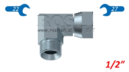 HYDRAULICKÝ LOM 90° BSP KRÁTKÁ OTOČNÁ MATICE-MUŽ 1/2