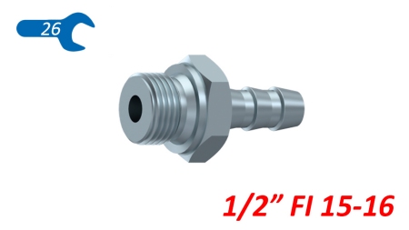 HYDRAULICKÉ PŘIPOJENÍ MUŽSKÉ 1/2 PRO GUMOVOU HADICI Φ 15-16