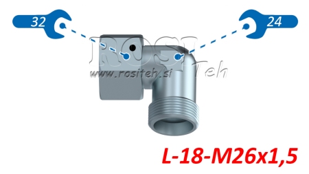 HIDRAVLIČNO KOLENO 90° L-18 Z VRTLJIVO MATICO M26x1,5