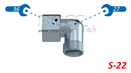 HYDRAULICKÉ KOLENO 90° L-22 S OTOČNOU MATKOU M30X2