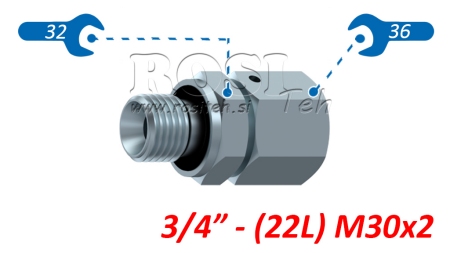 HIDRAVLIČNI UVOJNI VIJAČNI SPOJ AOVR ED BSP3/4 - (22L) M30x2
