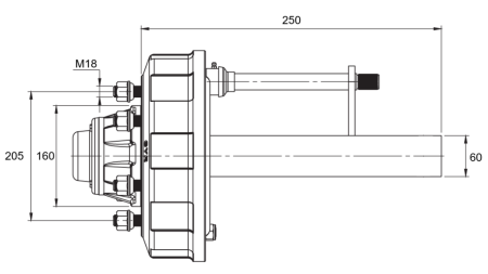 POLOOSA S BRZDAMI - 2700 kg (6 ŠROUBŮ) - 250 mm