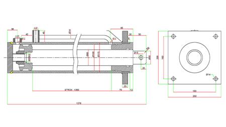 HYDRAULICKÝ VÁLEC PRO ŠTÍPAČKU DŘEVA S MONTÁŽNÍ DESKOU100/60-1050 - HORNÍ PŘIPOJENÍ