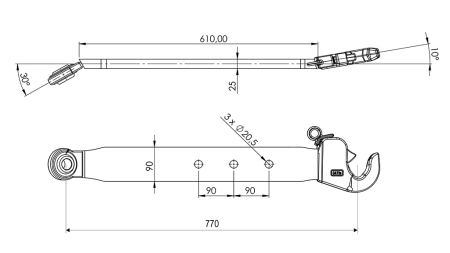 SPODNÍ RAMENA TŘÍBODOVÉHO ZÁVĚSU CAT. 2 - 70x20 mm - 770 mm (75 HP)