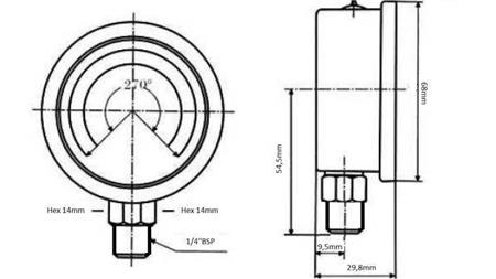 MANOMETER DN63 VERTICAL 0 - 10 BAR - 1/4-dimenzije