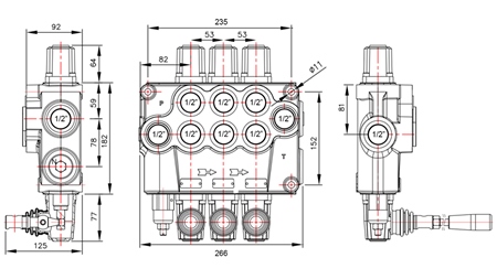 RUČNÍ HYDRAULICKÝ VENTIL MONOBLOK 3xP120