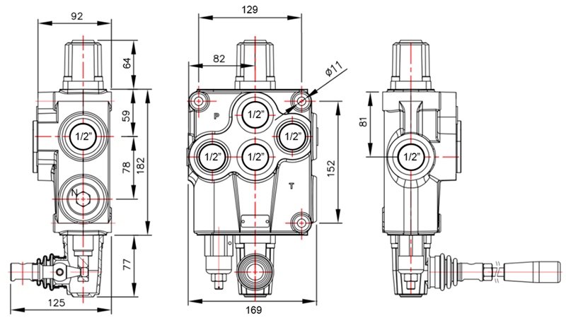 RUČNÍ HYDRAULICKÝ VENTIL MONOBLOK 1xP120