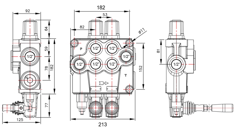 RUČNÍ HYDRAULICKÝ VENTIL MONOBLOK 2xP120