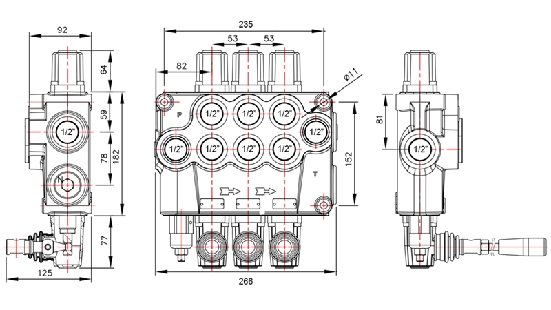 RUČNÍ HYDRAULICKÝ VENTIL MONOBLOK 3xP120